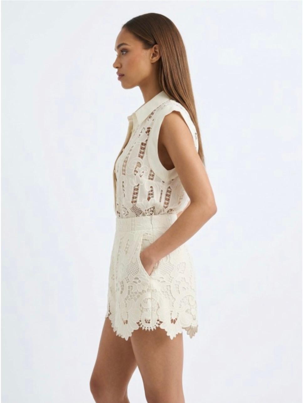 Ivory Guipure Lace Sleeveless Tw0-Piece Set