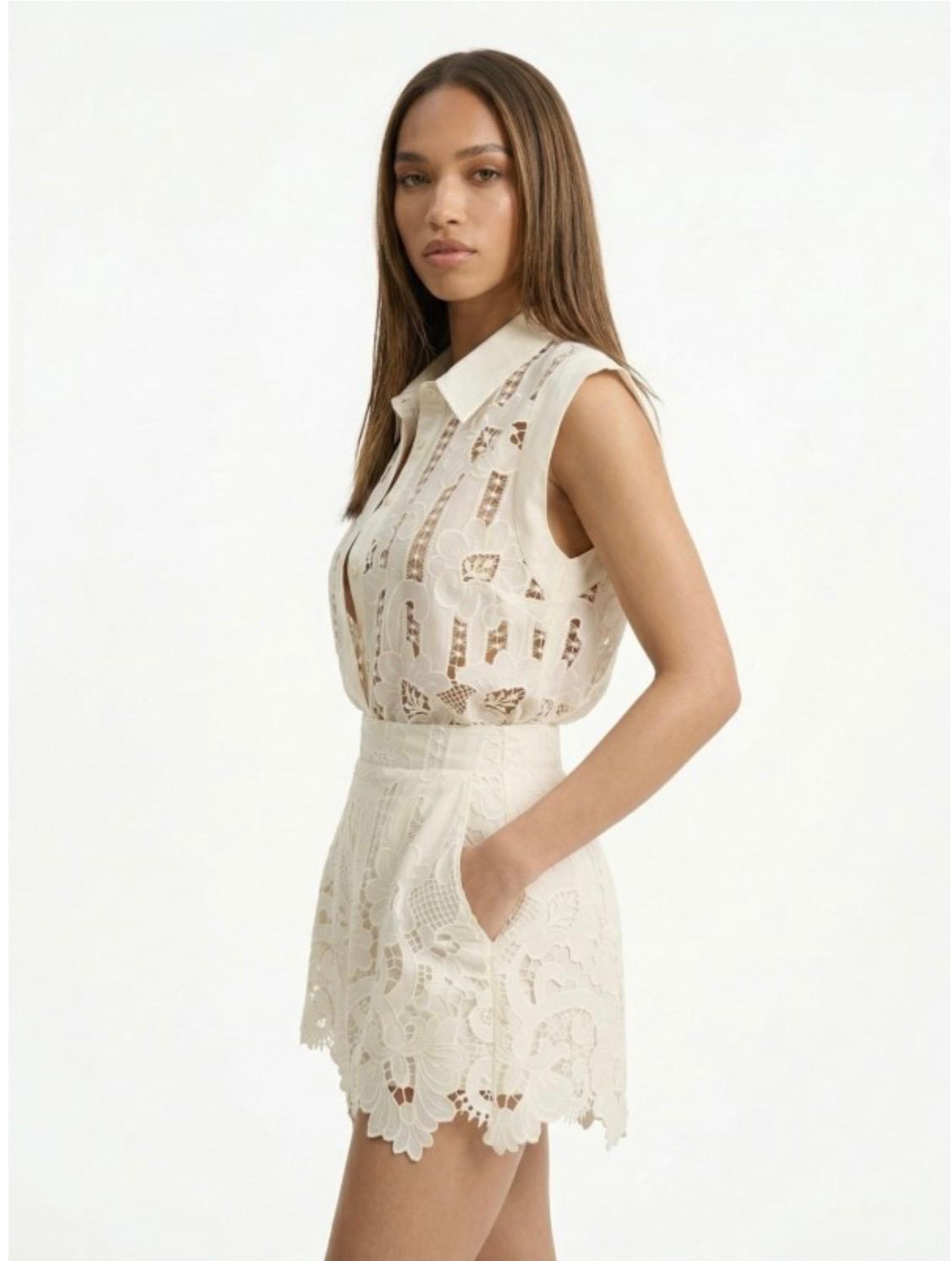 Ivory Guipure Lace Sleeveless Tw0-Piece Set